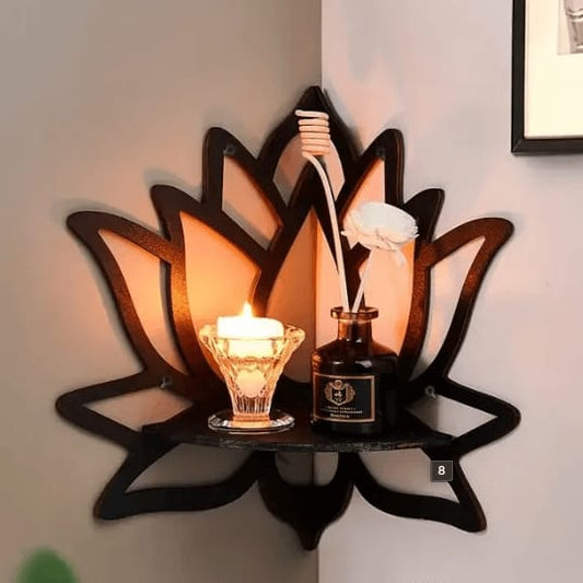 Lotus Shaped Wall Shelf 🌸🪴 Modern Wooden Corner Shelf 🕯️